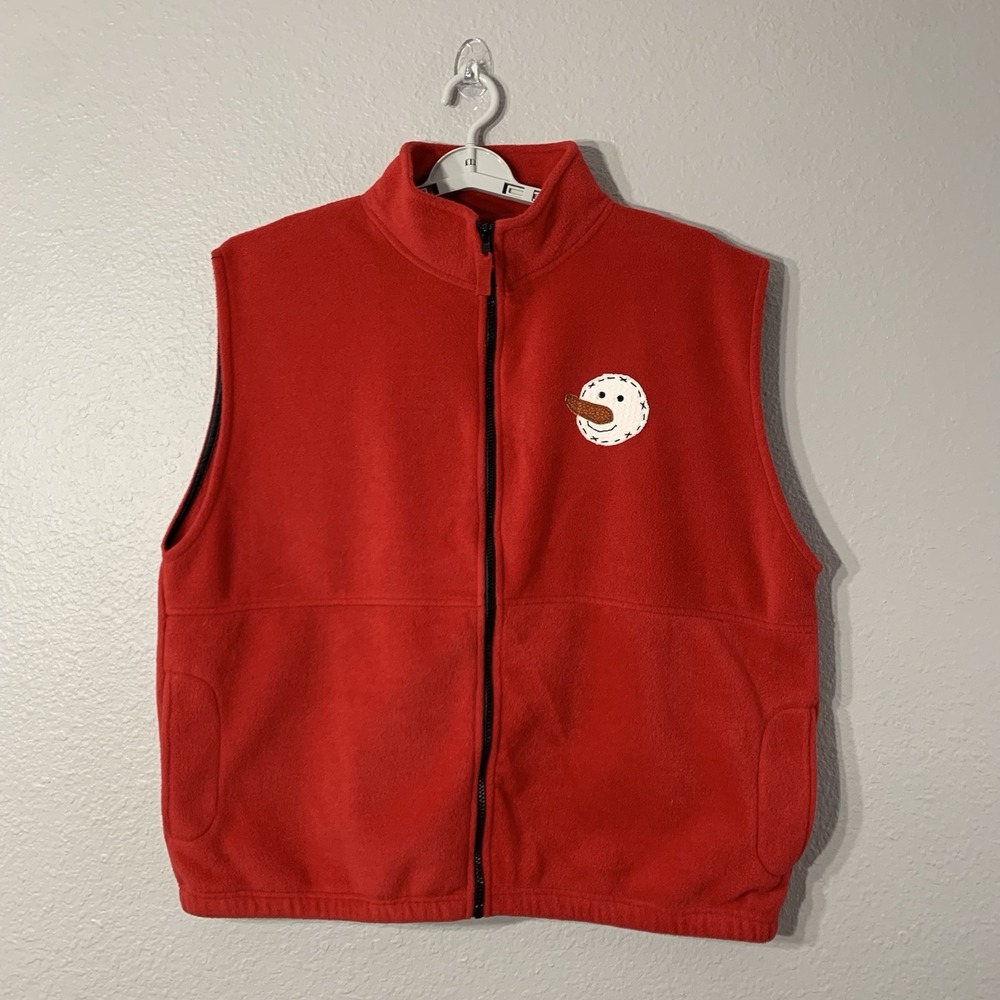 Sierra Pacific Women's‎ Size XL Red Snowmen High Neck Full Zip Fleece Vest